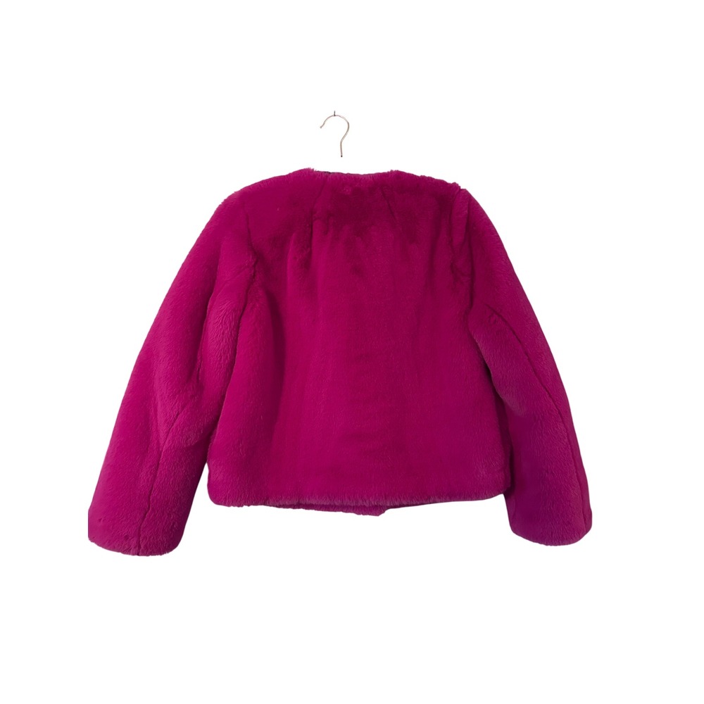 Milly Faux Fur Jacket Coat Fushia Cropped Statement Spread Collar Preppy SZ S - Picture 2 of 7